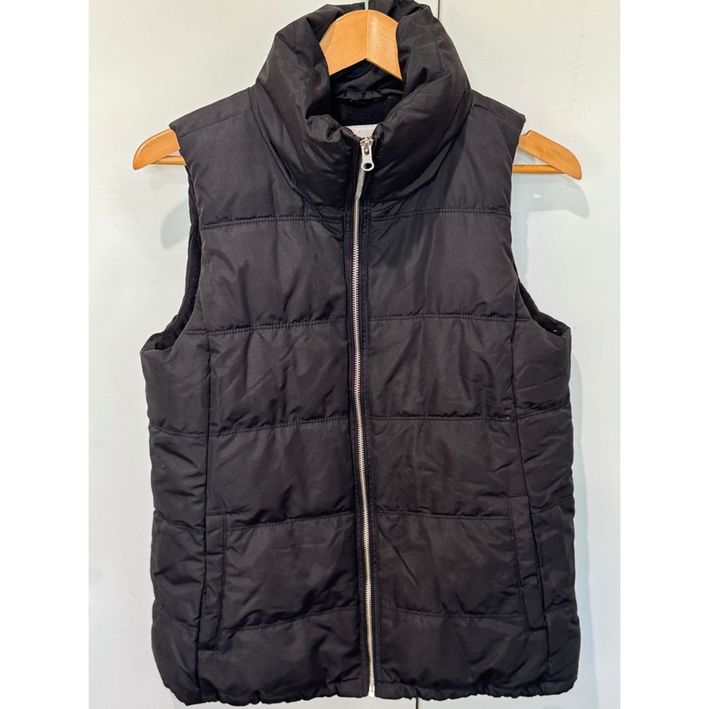 Women's Old Navy Black fleece lined Puffer Vest M pockets zip front